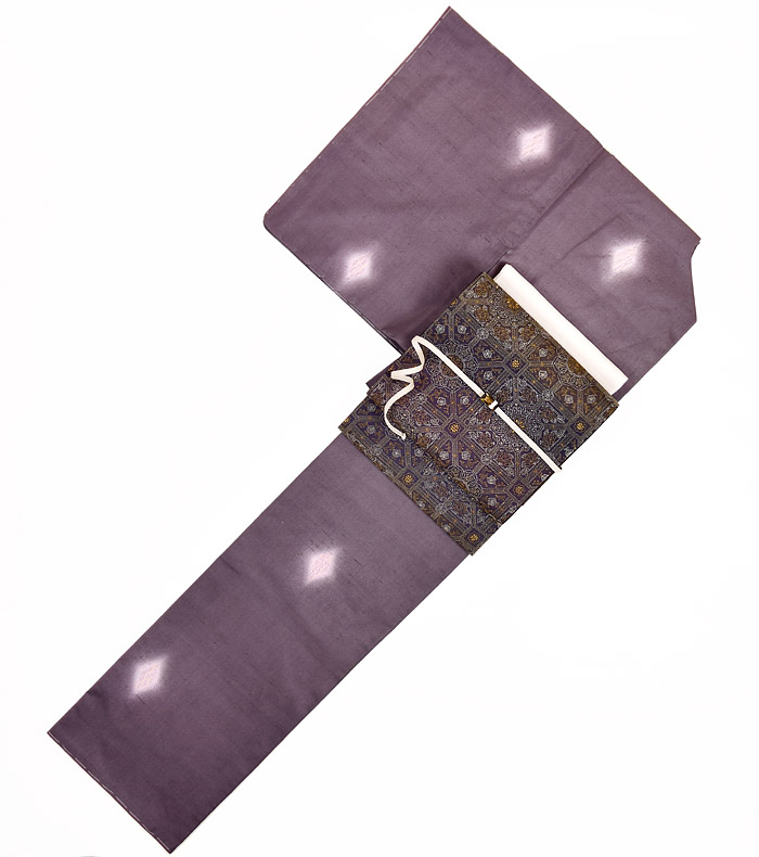 きもの 右左(uza） | 赤城紬 灰紫 くし引き織